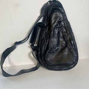 Comfort Carry All Black Patchwork Leather Sling Bag